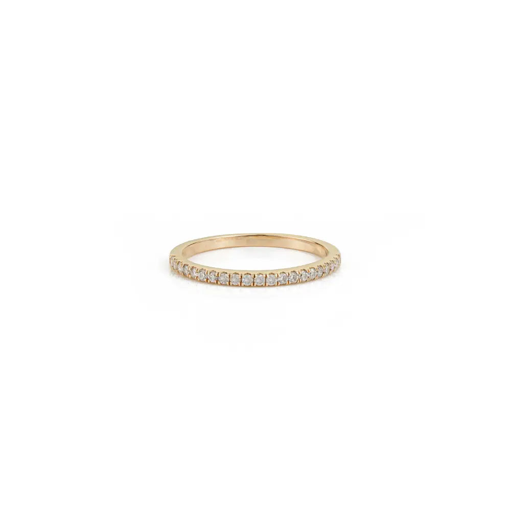 Elegant Stacking 14K Real Yellow Gold Round Cut Diamond Half Eternity Band Ring Gift For Her