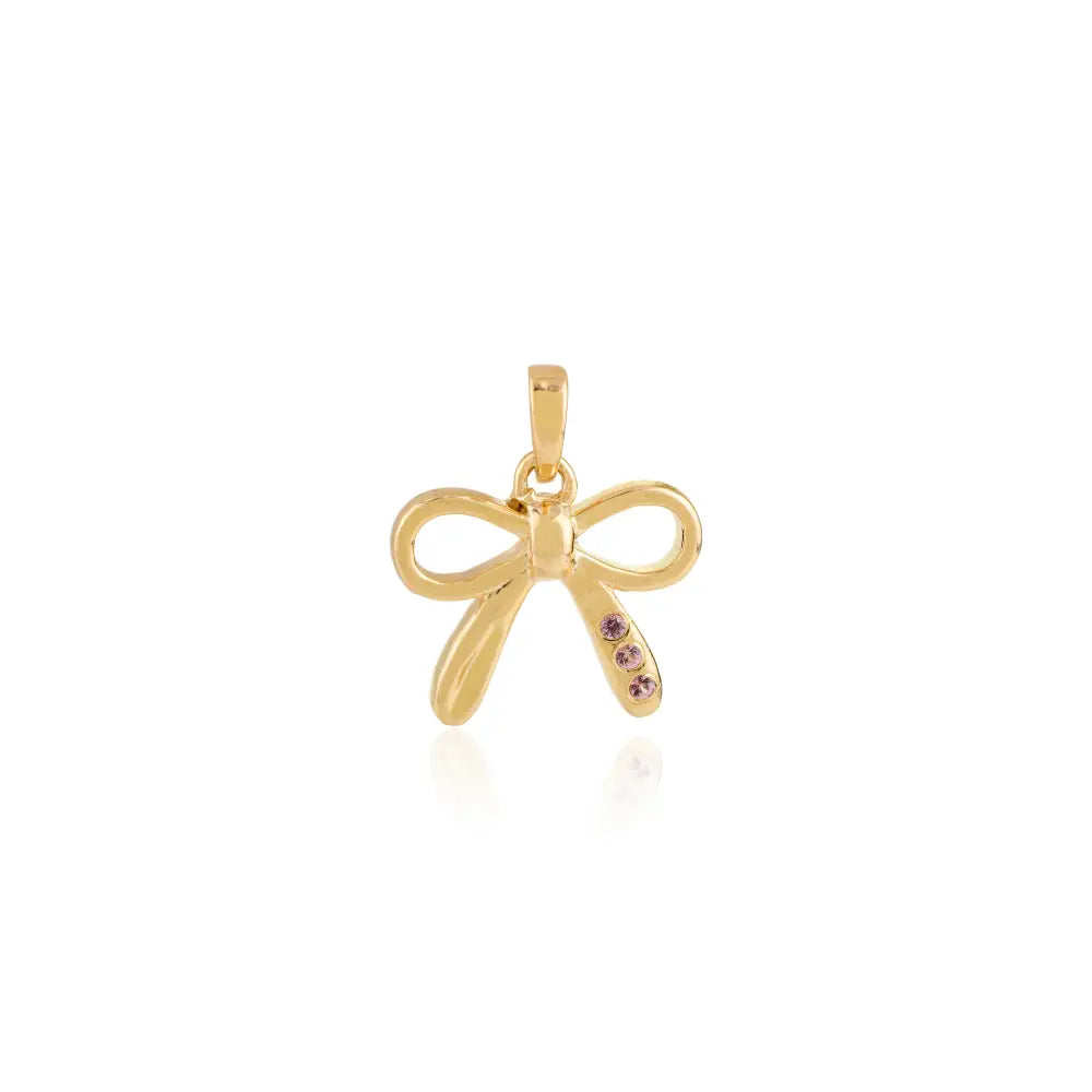 Elegant Classis Style 14K Solid Yellow Gold Pink Sapphire Bow Pendant Minimal Bulk Jewelry
