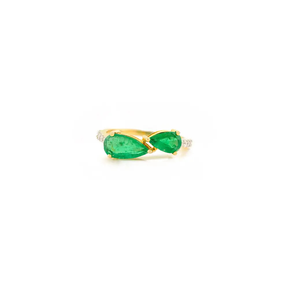 New Design Natural Emerald & Diamond Real 14K Yellow Gold Stackable Gemstone Ring