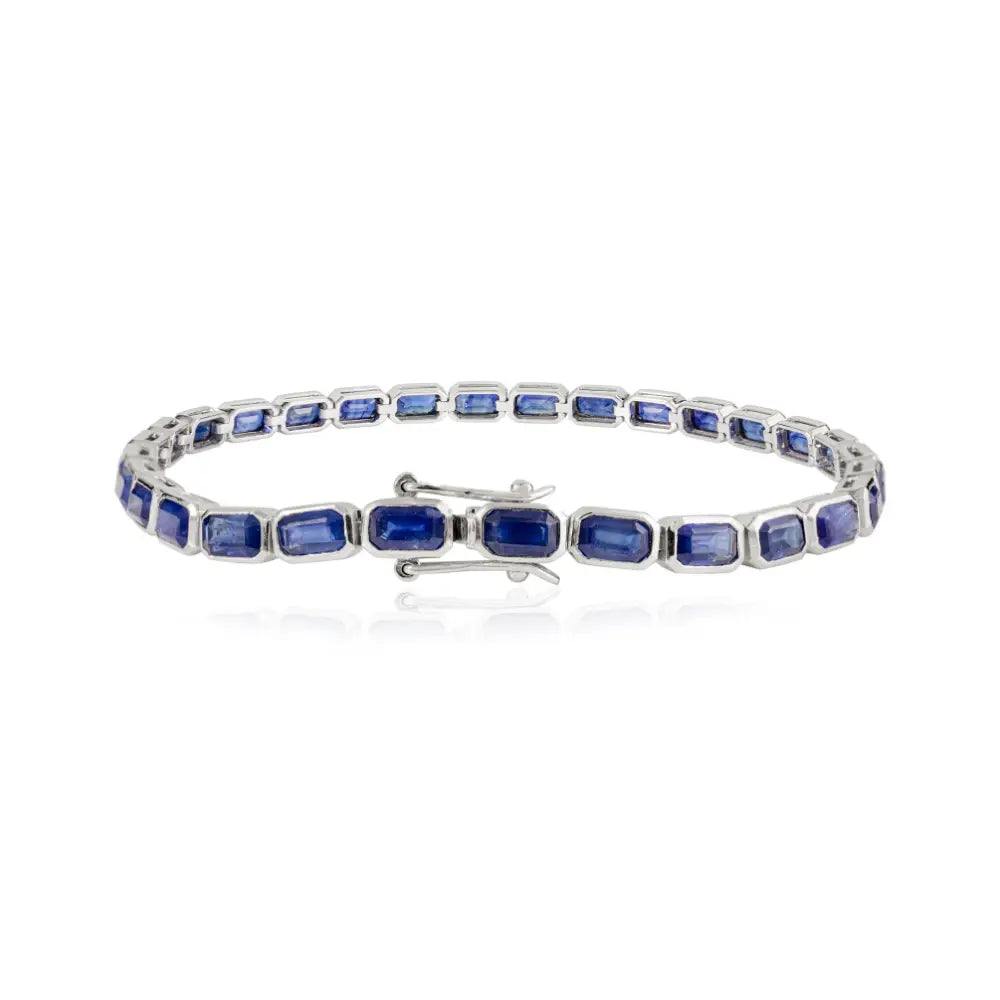 Best Selling 12.81 Ct. Blue Sapphire Elegant Tennis Bracelet For Wedding 18K Real Gold