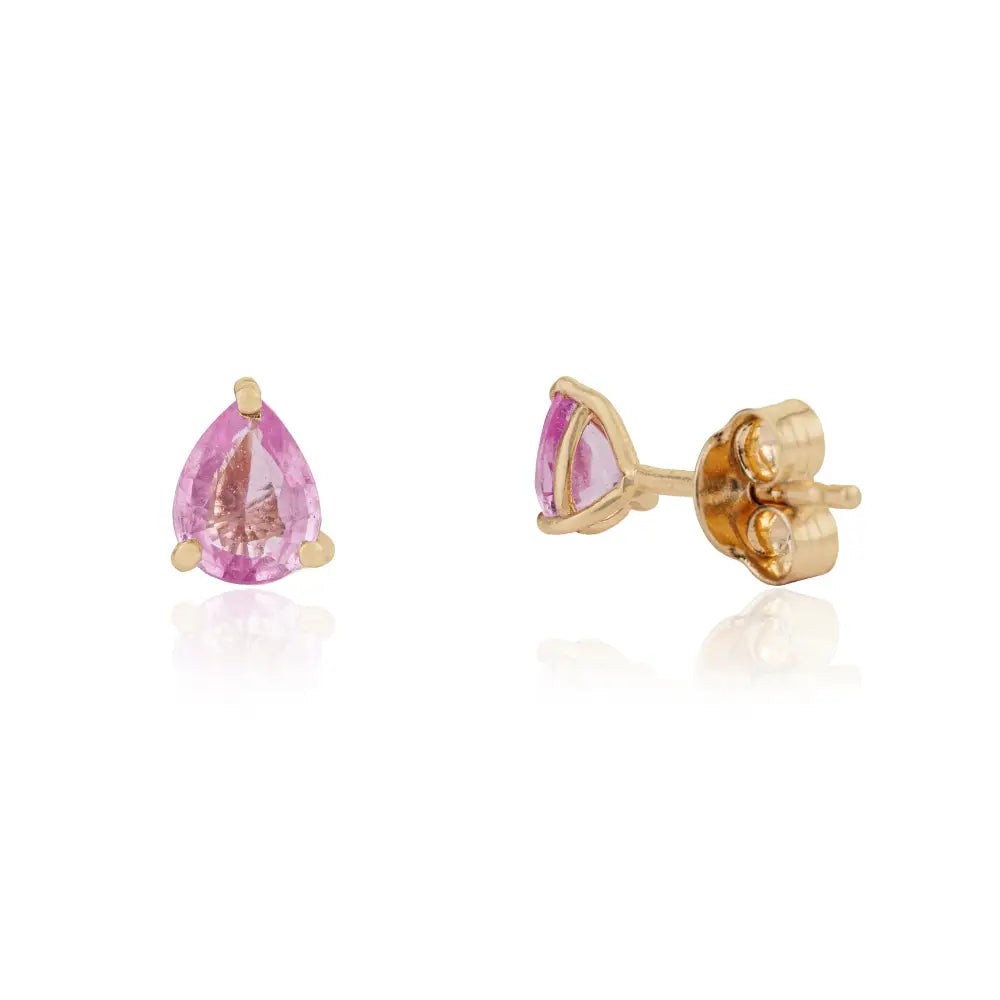 Latest Simple Design Pink Sapphire Single Stone Stud Earrings 14K Yellow Gold Fine Jewelry