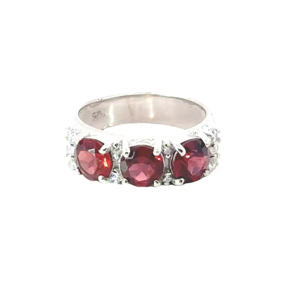 Handmade Fine Garnet & American Diamond Three Stone Ring Wholesale Bulk Jewelry