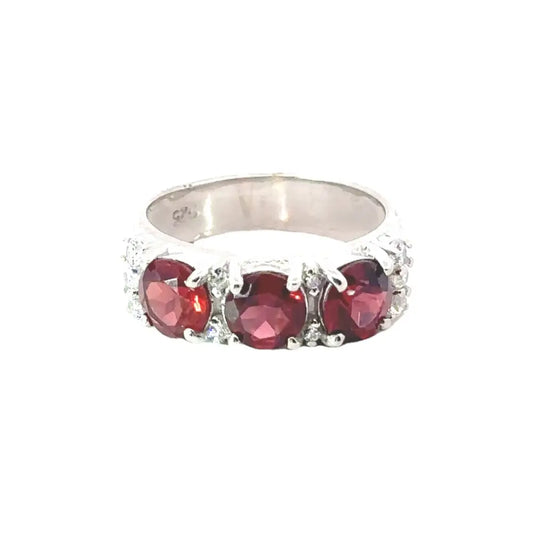 Handmade Fine Garnet & American Diamond Three Stone Ring Wholesale Bulk Jewelry