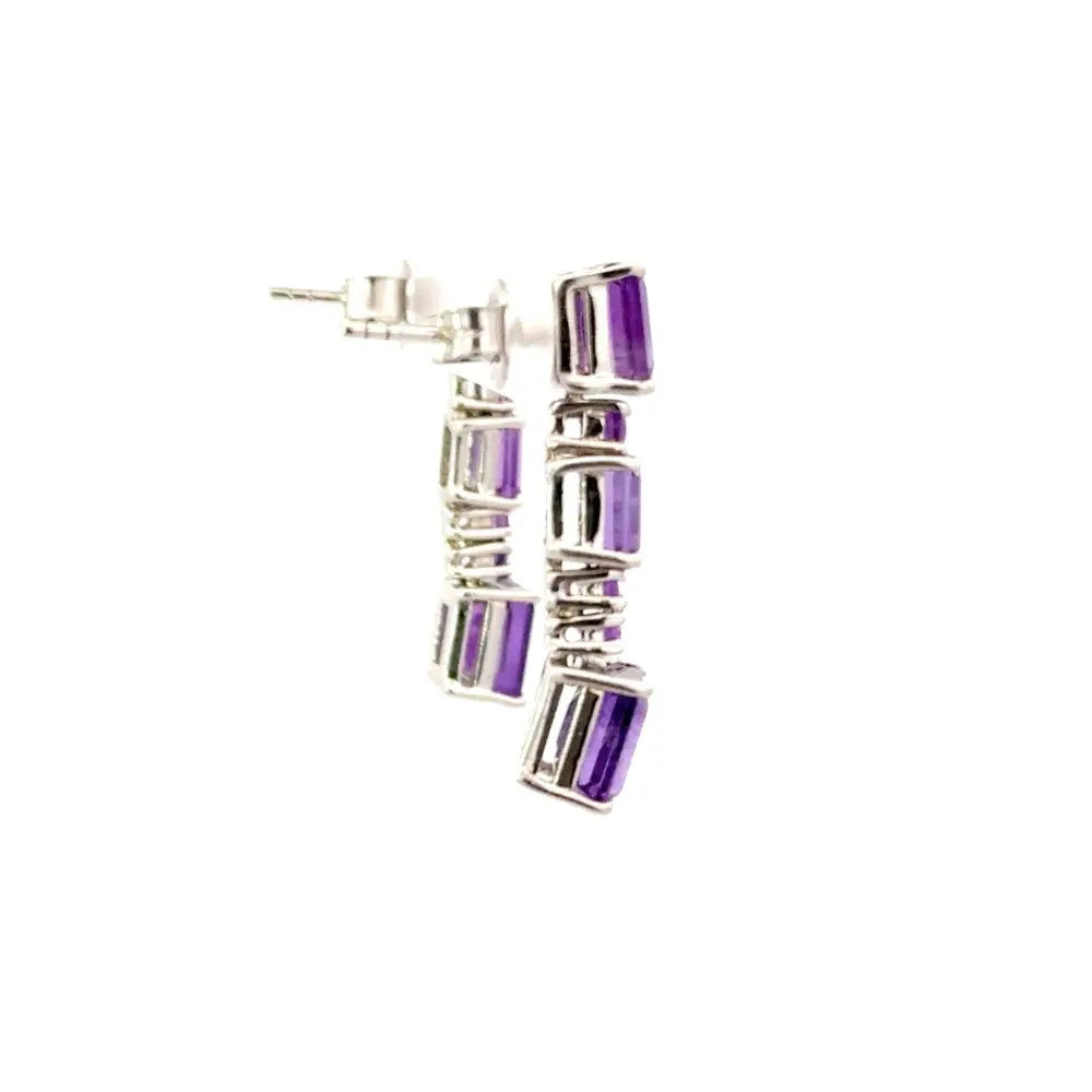 100% Authentic Purple Amethyst Dangle Earrings 925 Sterling Silver Jewelry