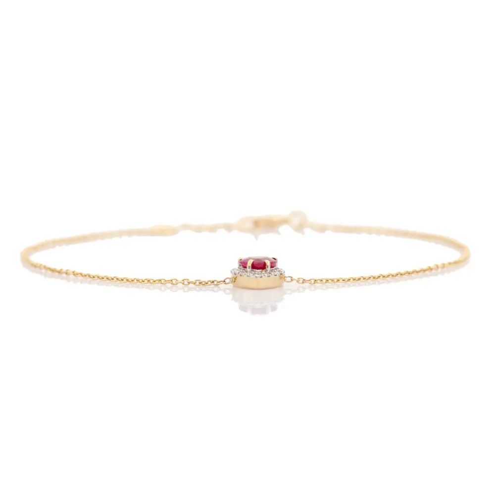 Spring Lock 100% Genuine Ruby & Diamond 14K Solid Gold Heart Shape Halo Bracelet Women