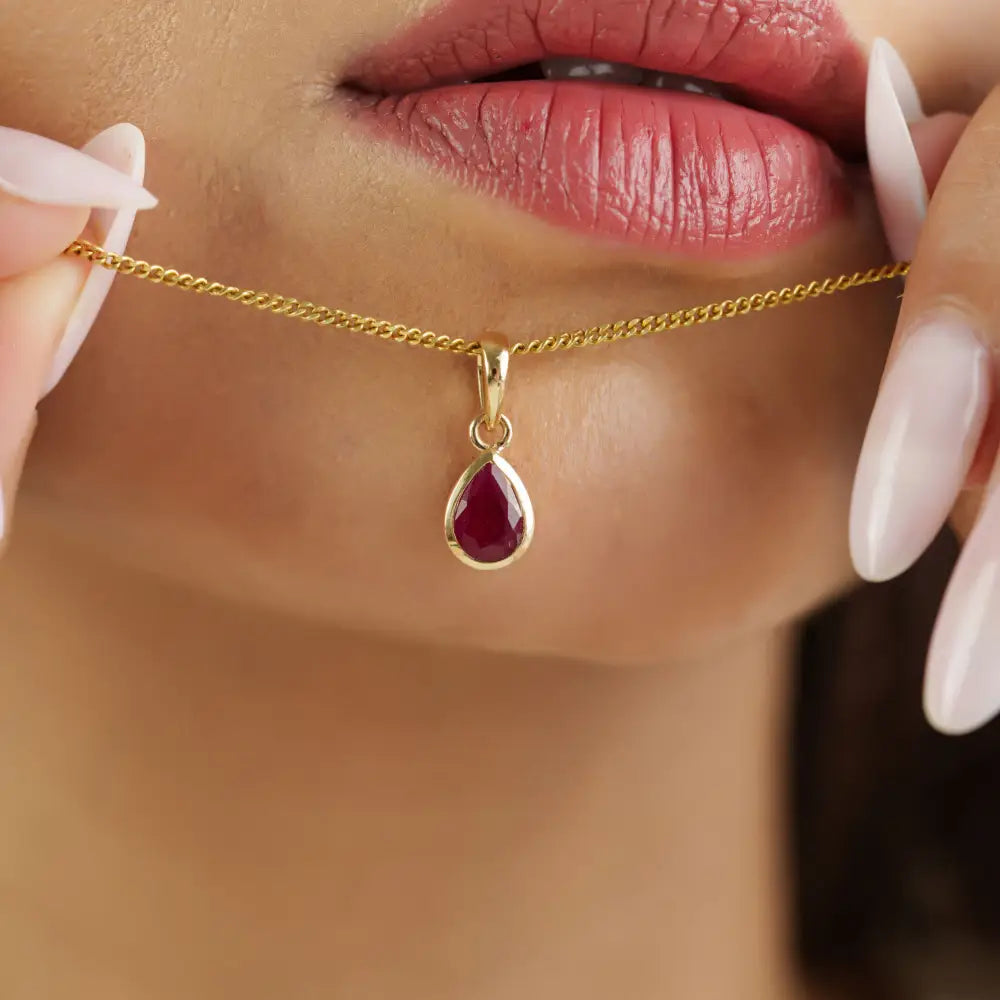 0.7ct. Ruby Gemstone Teardrop Shape Minimalist Dainty Pendant Fine 14K Real Yellow Gold Jewelry