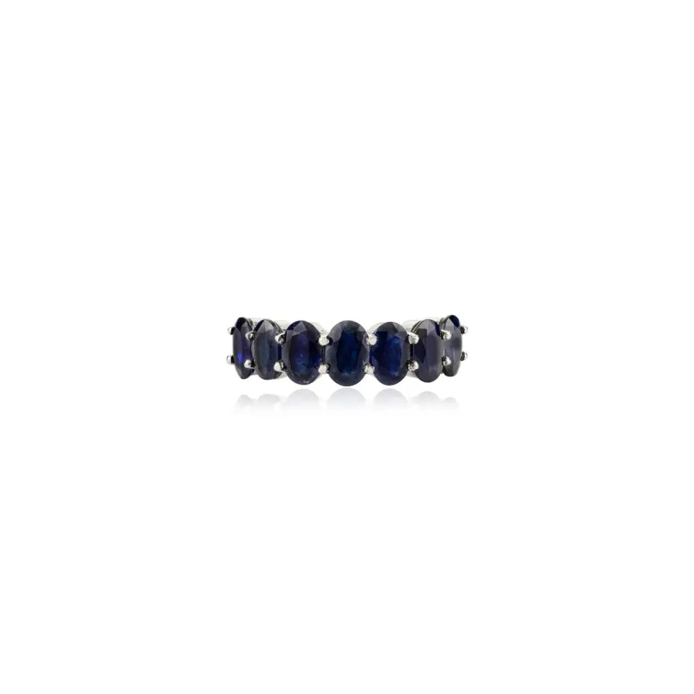 Oval Cut Blue Sapphire Half Eternity Band Ring For Unisex Custom 14K Gold Everyday Jewelry