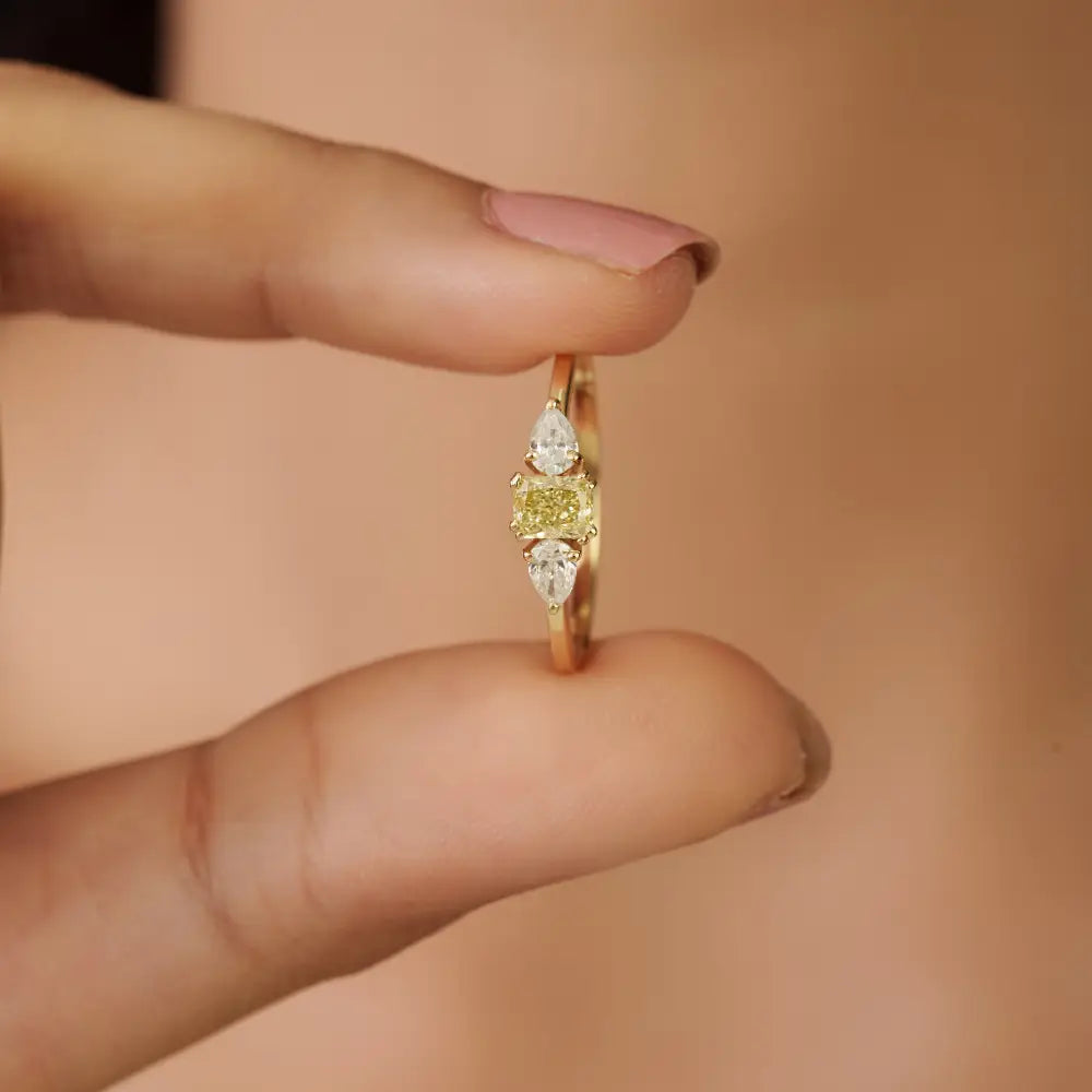 100% Natural Diamond Minimal Engagement Ring Pure K14 Yellow Gold Proposal Jewelry