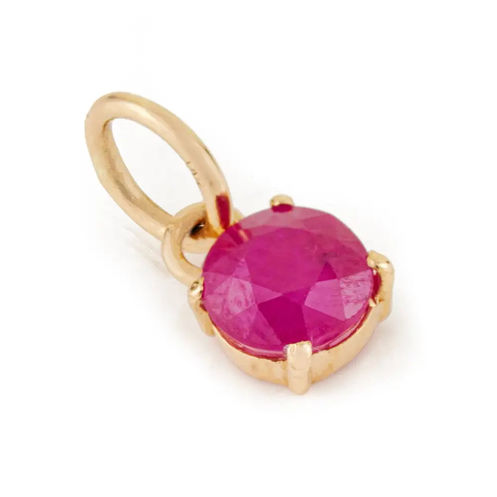 Round Brilliant Cut Ruby Minimal Single Stone Pendant For Women's K14 Real Yellow Gold