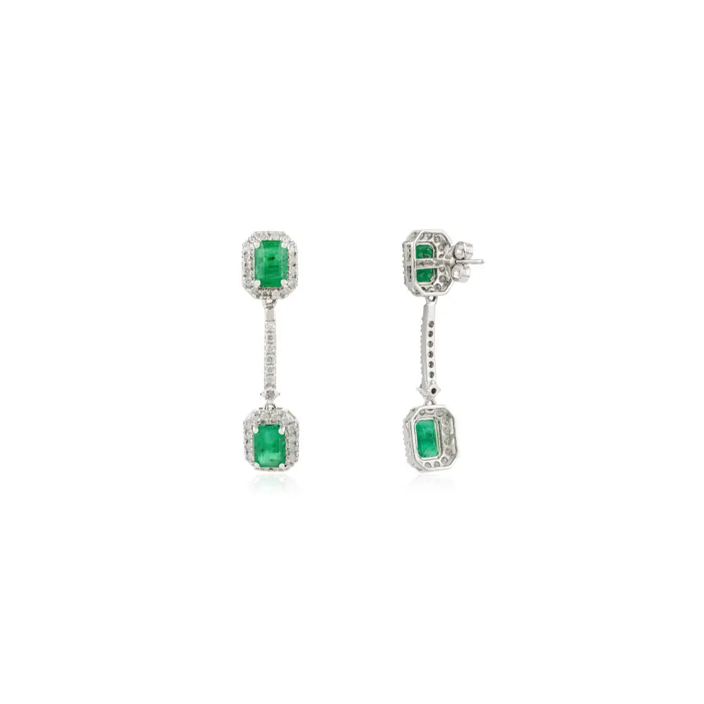 Trending Zambian Emerald & Diamond Dangle Earrings Handmade Jewelry 14K White Gold