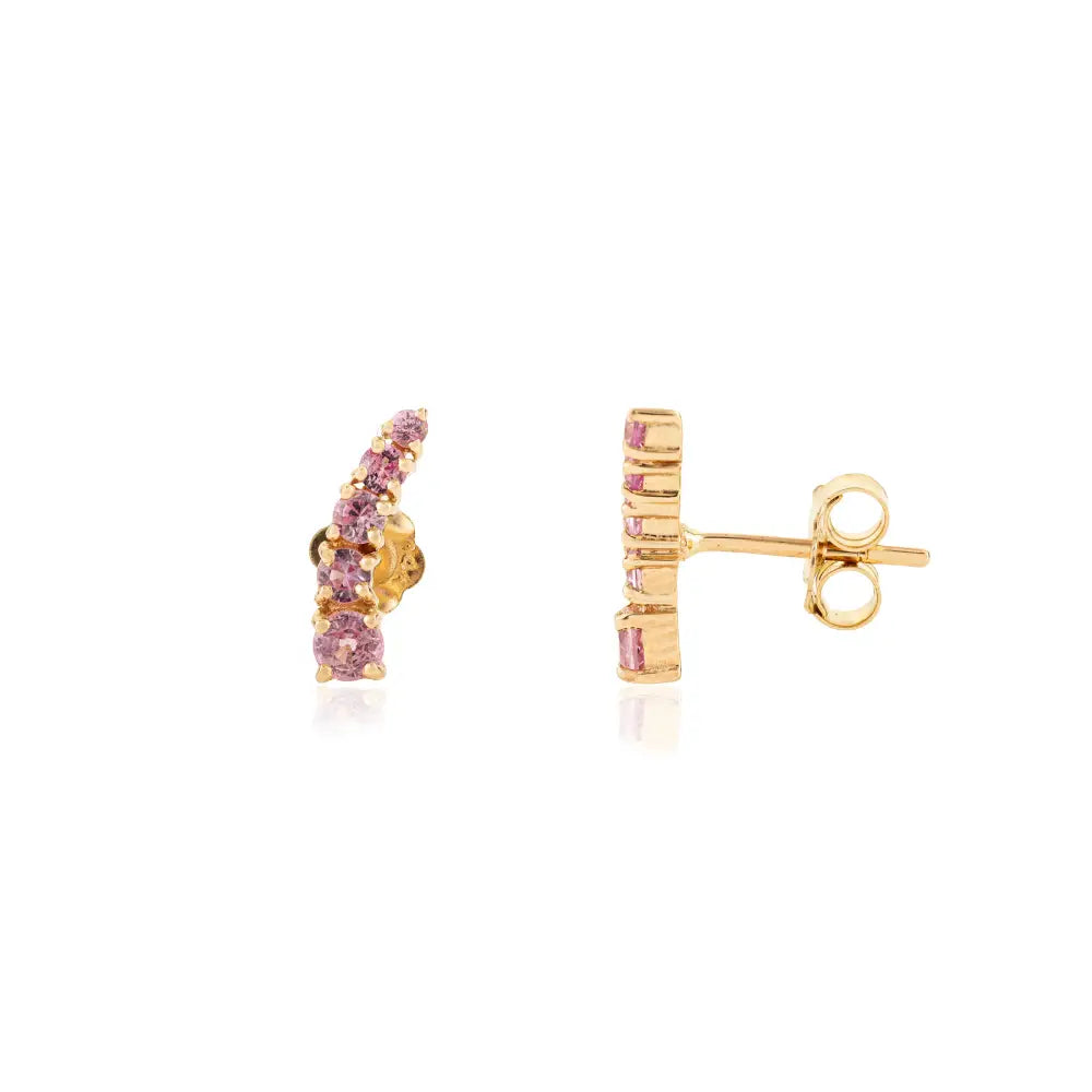 Minimalist Unique Graduated Set Gemstone Pink Sapphire Ear Climber Earrings 14K Gold