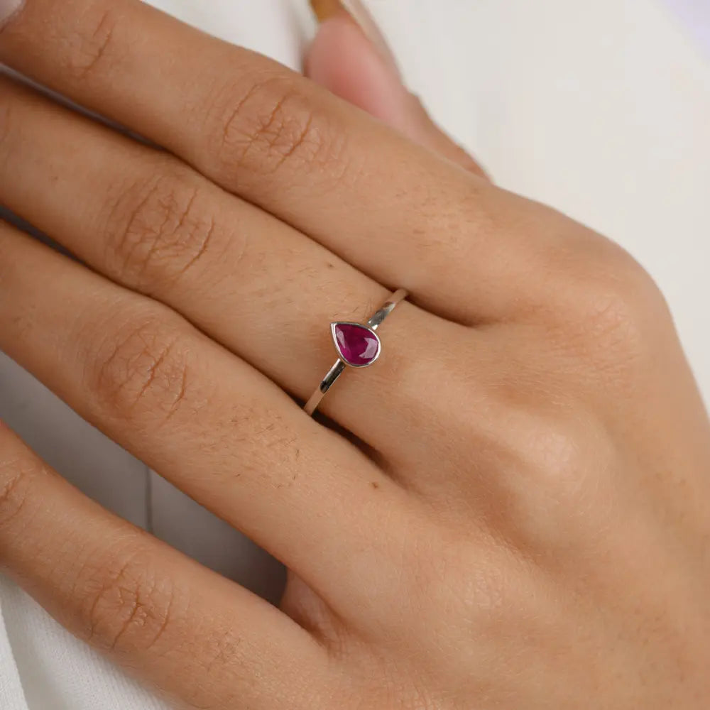 18K White Gold Ruby Pear Shape Gemstone Ring Wholesale Jewelry