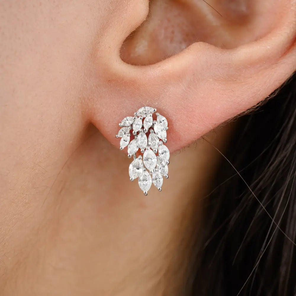 Unique Jewelry K18 White Gold Genuine Marquise Cut Diamond Statement Stud Earrings