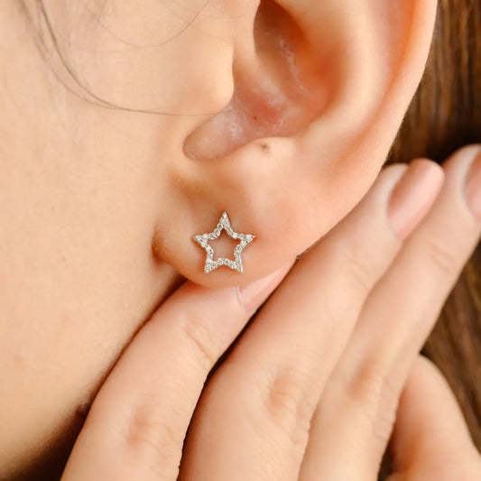 18K White Gold Natural Diamond Star Shape Earring Fine Jewelry