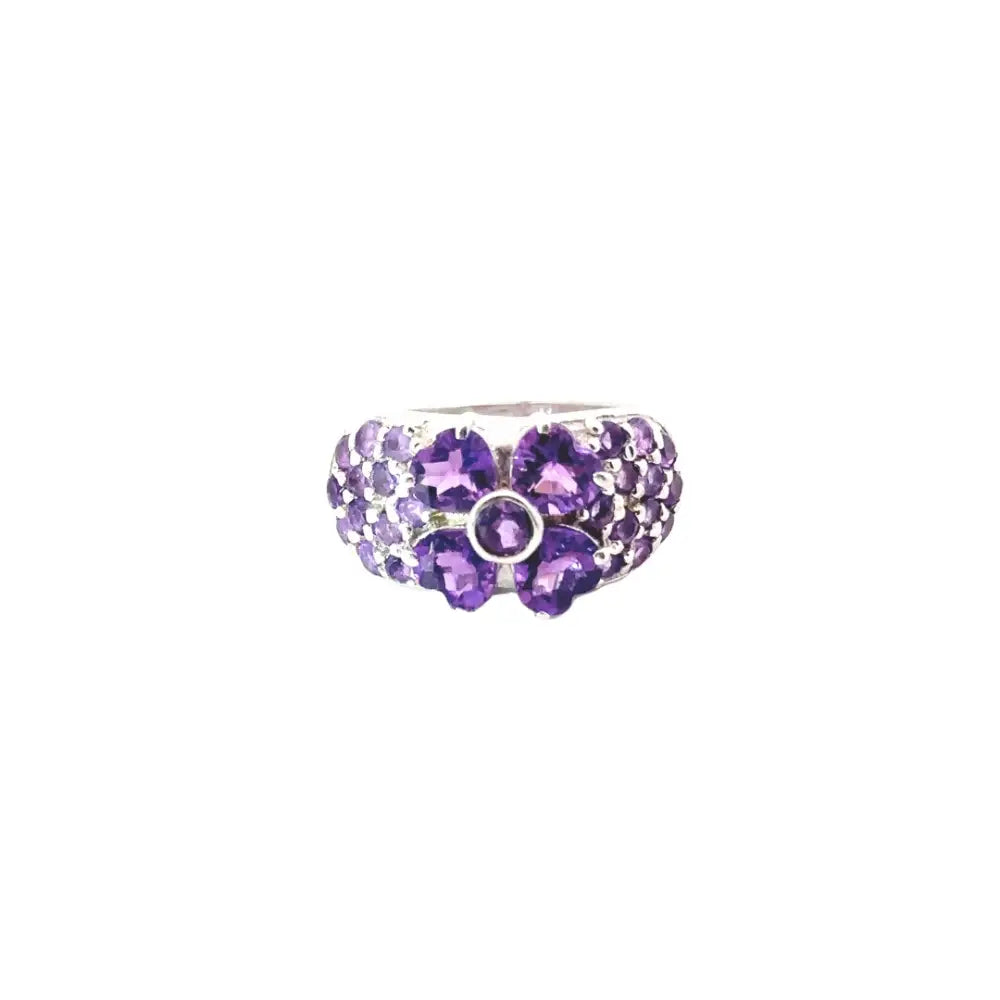 Gorgeous Top Quality Real Amethyst Flower Dome Ring For Wedding Accessories