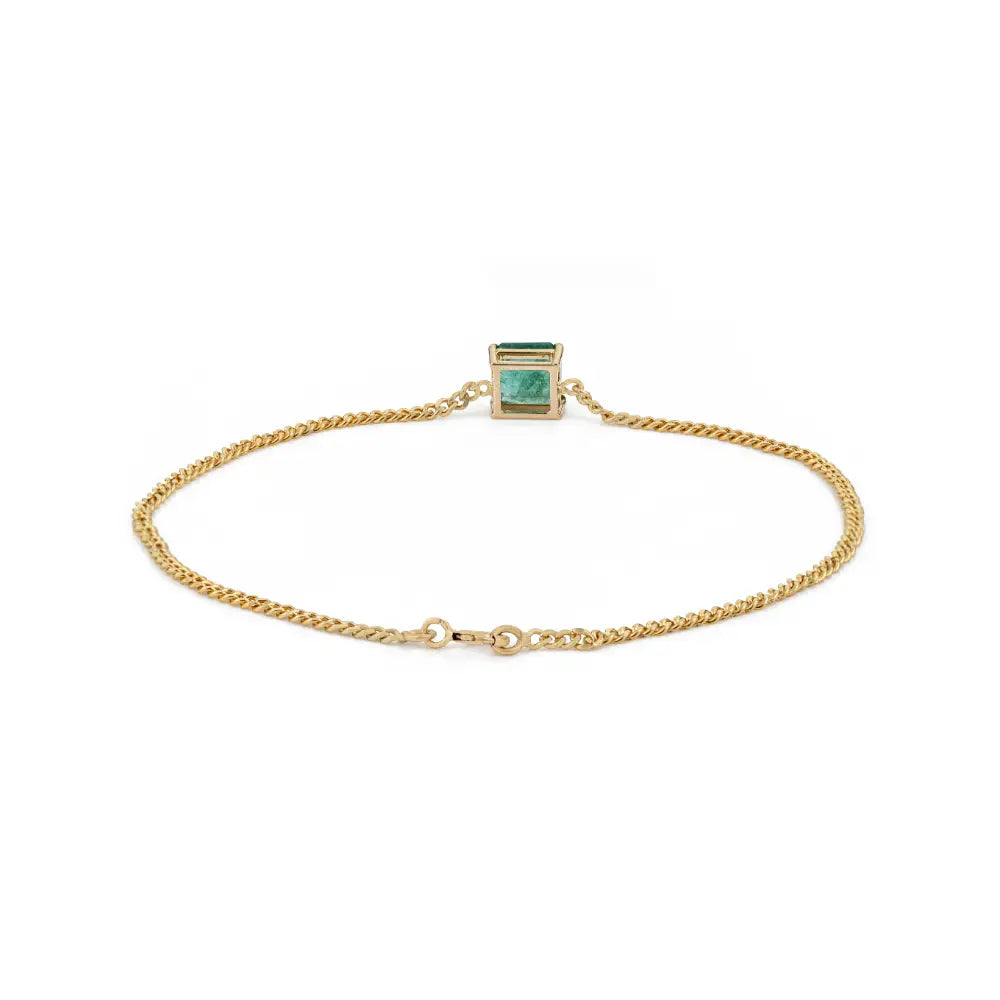 7x7 mm Emerald 14K Pure Yellow Gold Curb Link Chain Solitaire Gemstone Bracelet For Everyday Wear