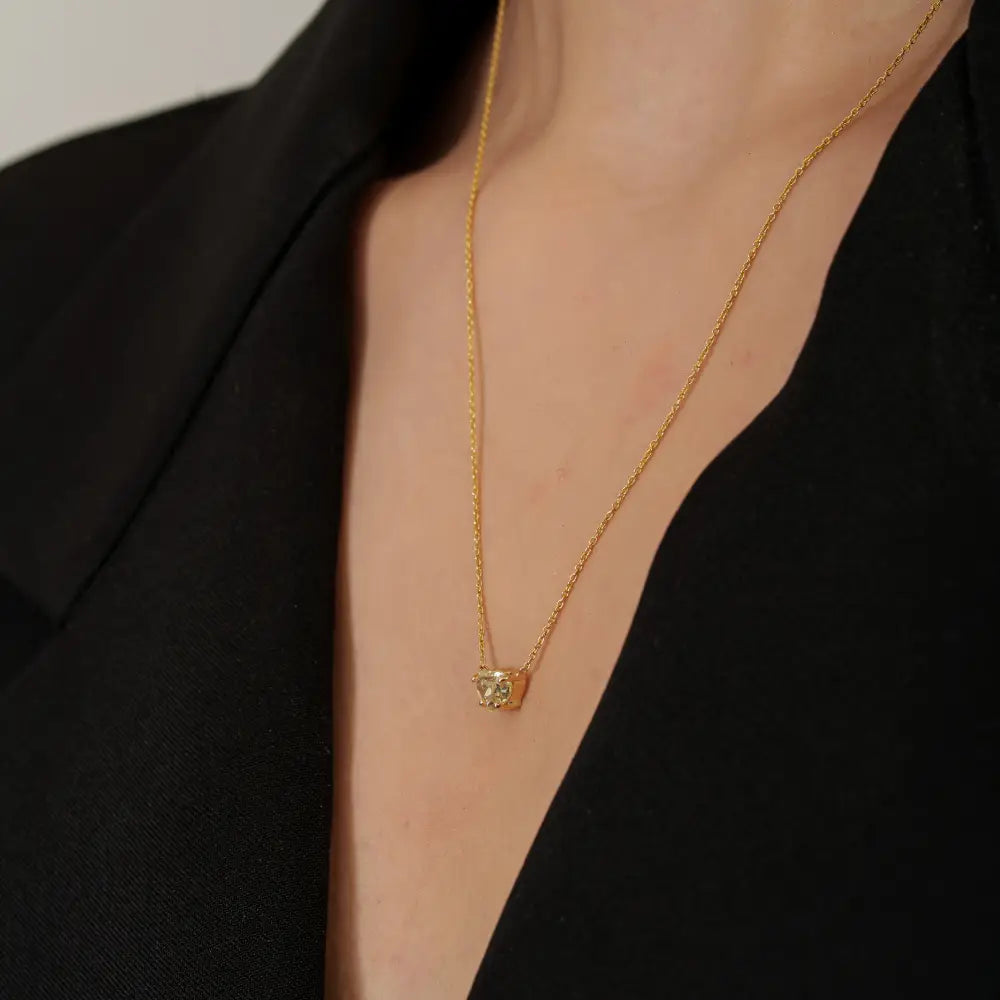 18K Real Yellow Gold Heart Shape Yellow Diamond Solitaire Pendant Necklace Dainty Jewelry