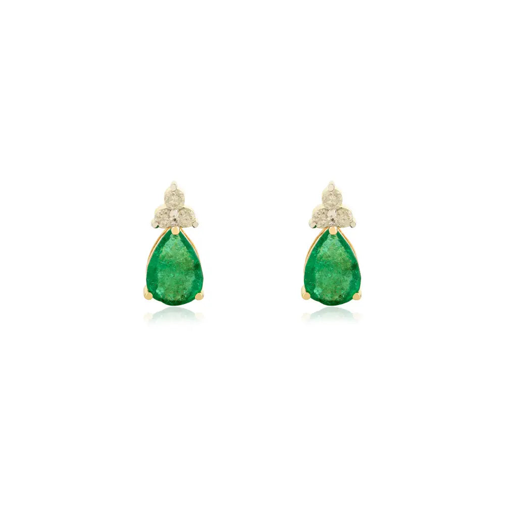 Elegant Minimal 18K Yellow Gold Emerald & Diamond Rings Earrings & Pendant 3 Pcs Jewelry Set