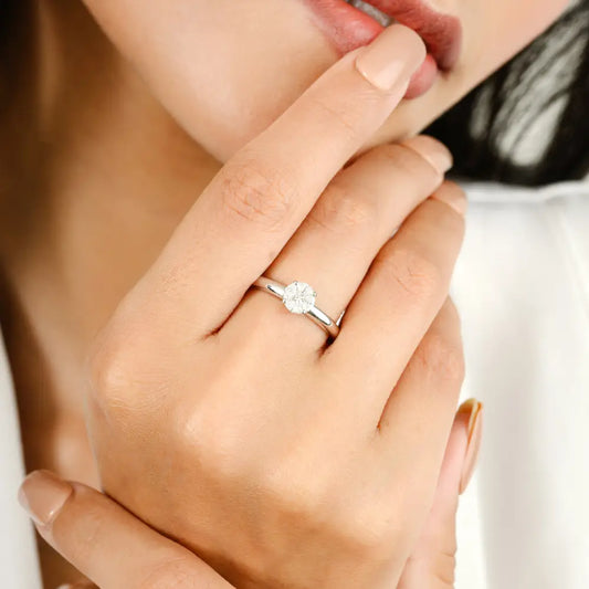 Minimalist Jewelry Natural Dimond Round Dainty Engagement Ring Solid 18K White Gold