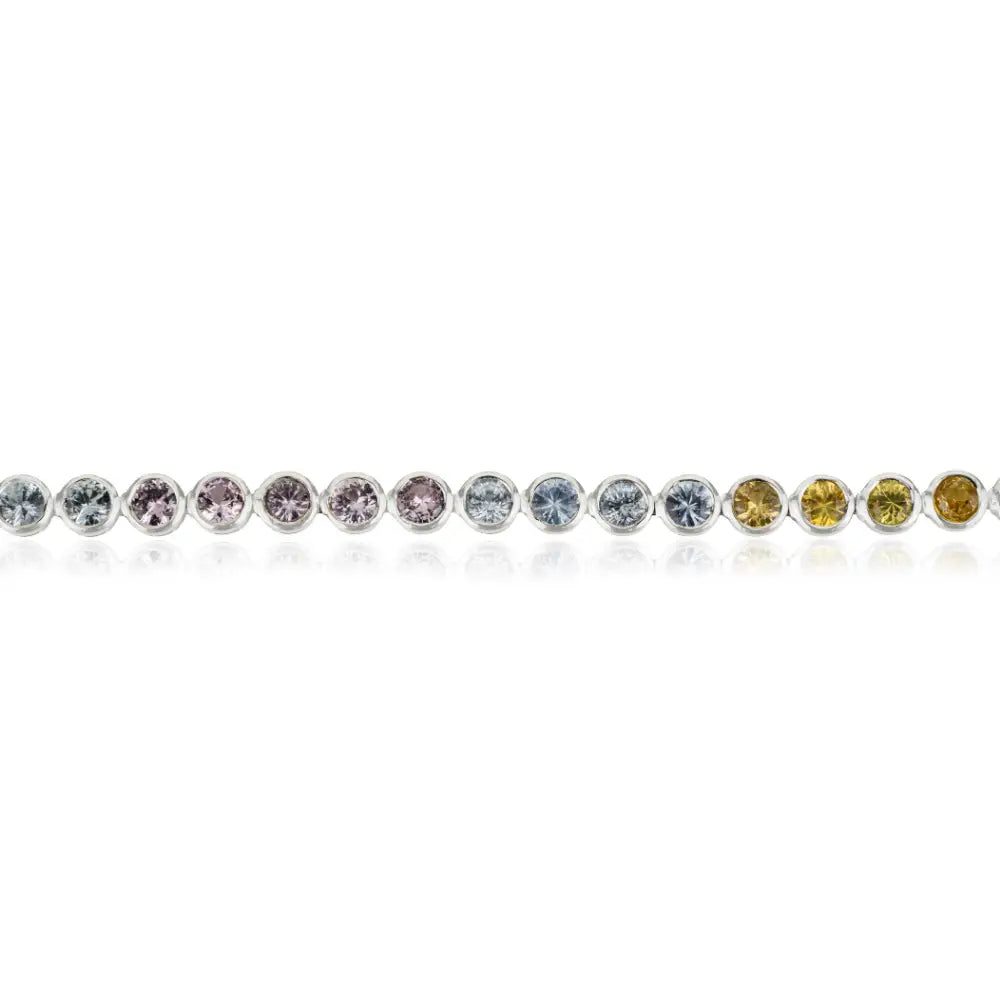 Round Cut Colorful Multi Sapphire Bezel Set Gemstone K14 White Gold Tennis Bracelet Unisex