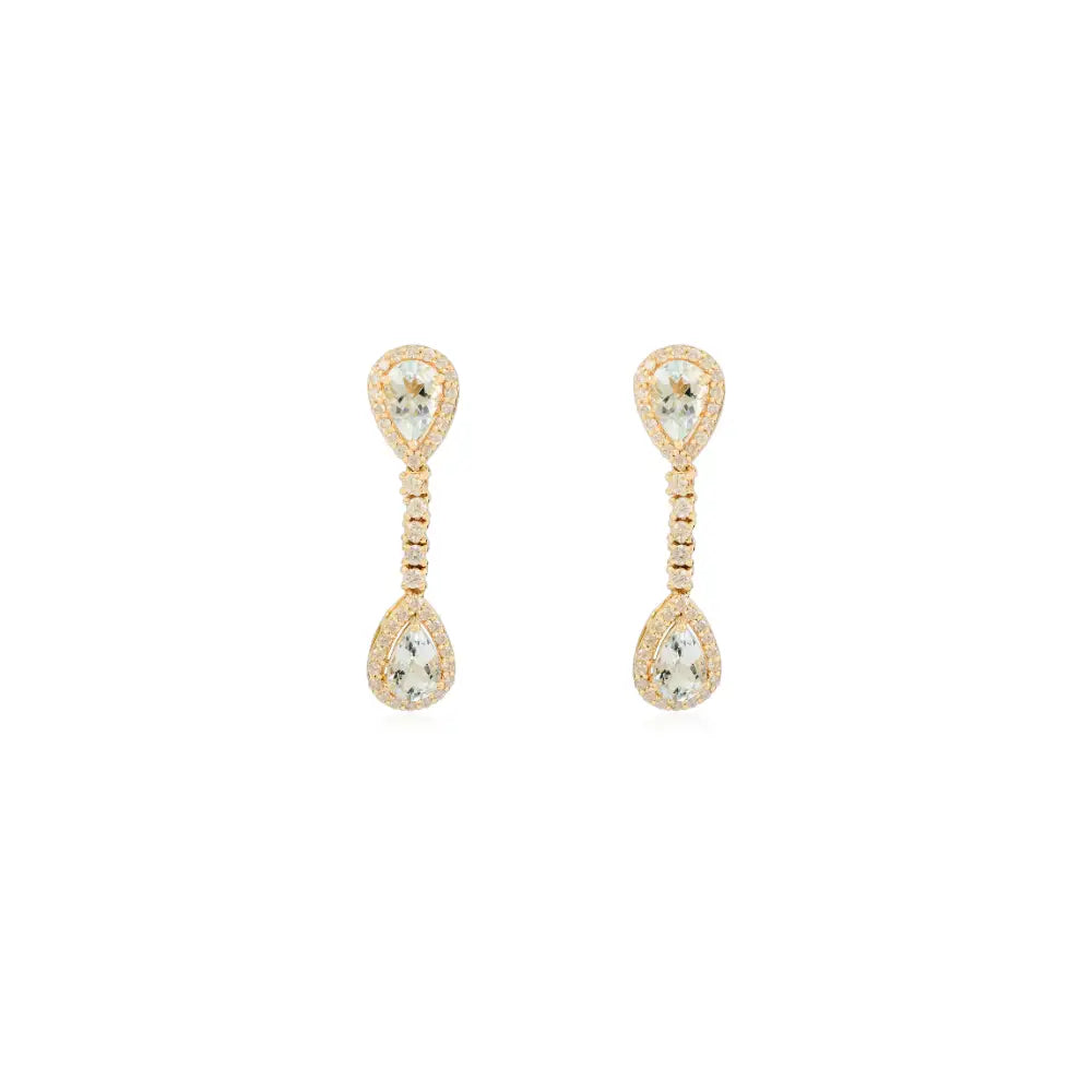 14K Yellow Gold Aquamarine & Diamond Halo Drop Earrings Women Wedding Jewelry Supplier