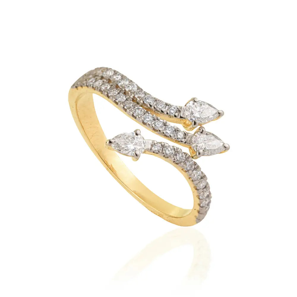 Solid K14 Yellow Gold Natural Diamond Unique Design Bypass Ring Latest New Arrivals Jewelry