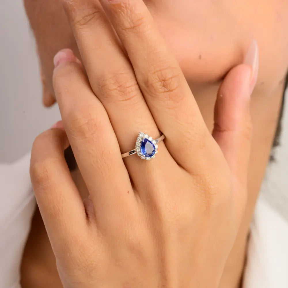 Natural Blue Sapphire & Diamond 14K White Gold September Birthstone Ring