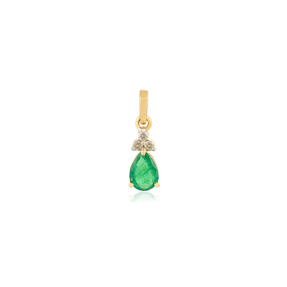 Elegant Minimal 18K Yellow Gold Emerald & Diamond Rings Earrings & Pendant 3 Pcs Jewelry Set