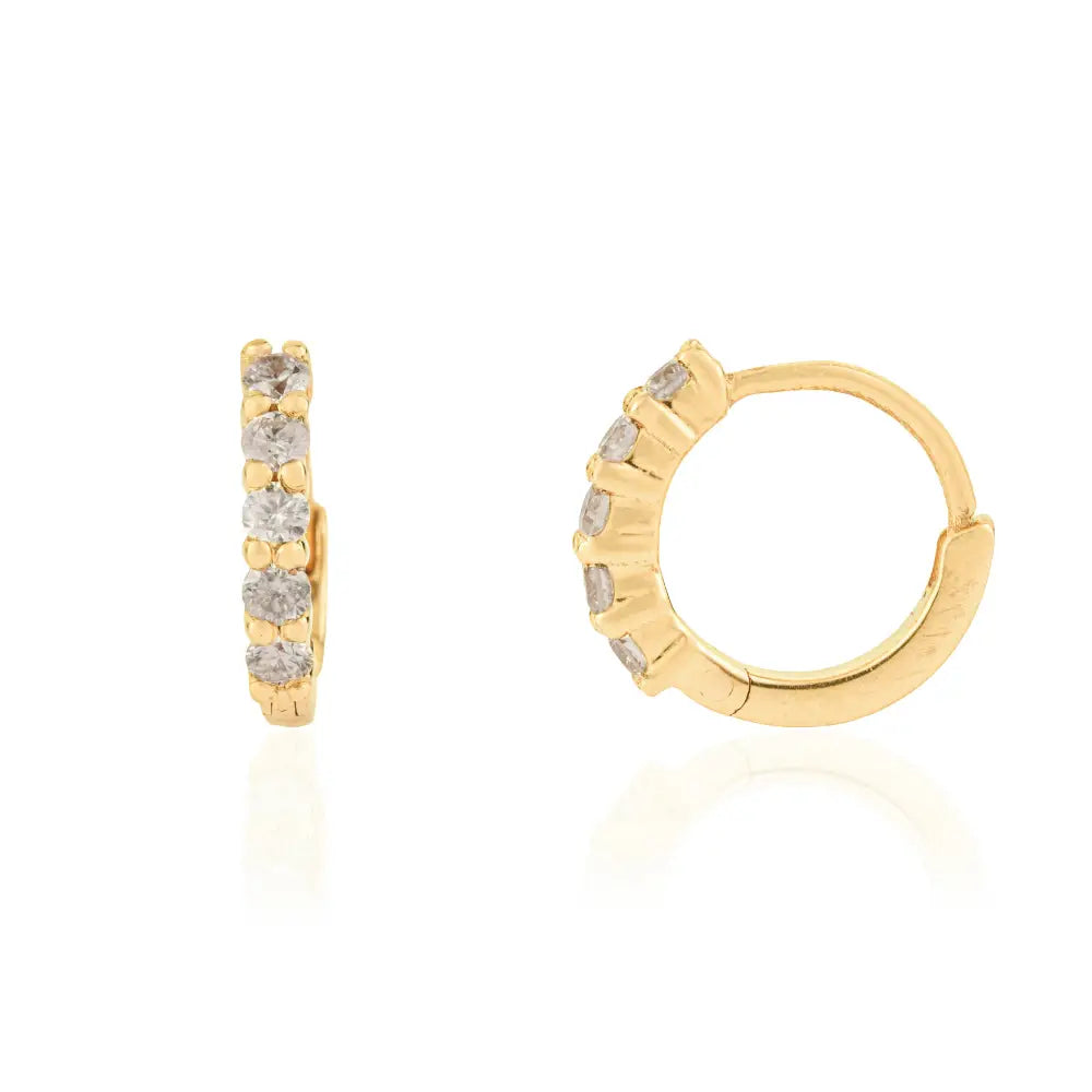 Minimalist Dainty K18 Yellow Gold Round Cut Diamond Mini Huggie Hoop Earrings For Girls