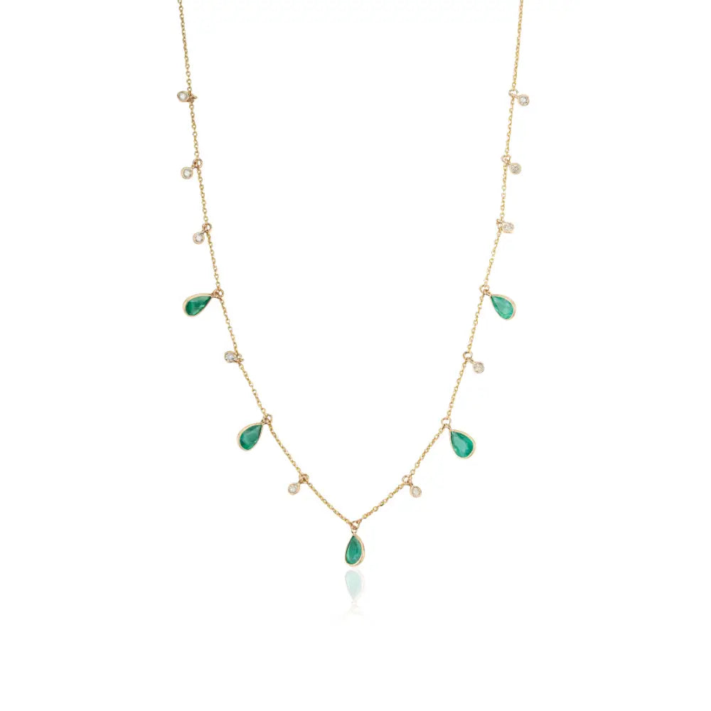 Explore May Birthstone Emerald & Diamond K14 Original Yellow Gold Charm Chain Necklace