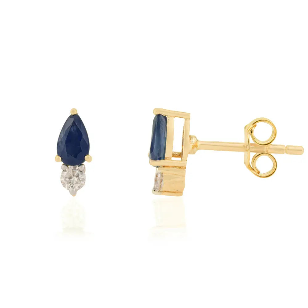 Best Selling Fine 14K Yellow Gold Blue Sapphire & Diamond Minimal Gemstone Stud Earrings