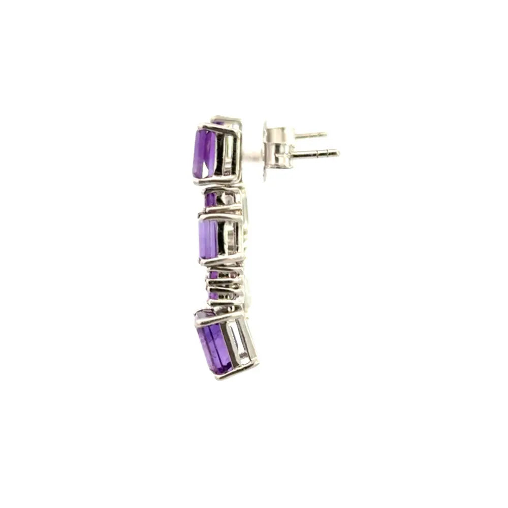 100% Authentic Purple Amethyst Dangle Earrings 925 Sterling Silver Jewelry