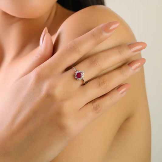 100% Genuine Ruby & Diamond Engagement Cluster Ring K14 White Gold Jewelry Manufacturer
