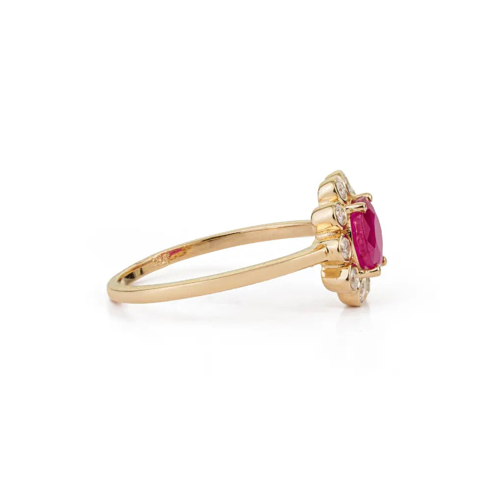 Round Cut Ruby & Diamond Floral Inspired Cluster Ring For Women's 14K Yellow Gold Gift For Her