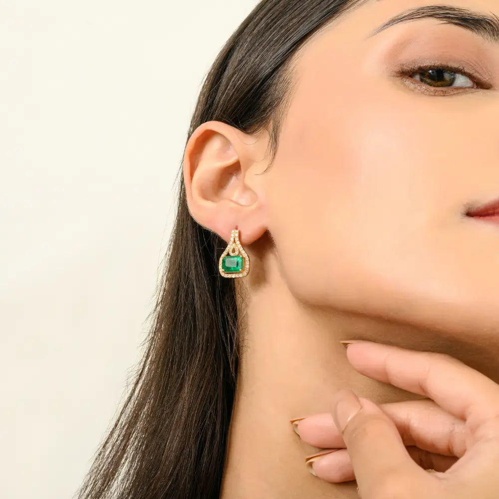 Latest Design Emerald & Diamond 18K Yellow Gold Drop Earrings For Party Wear Trending Jewelry