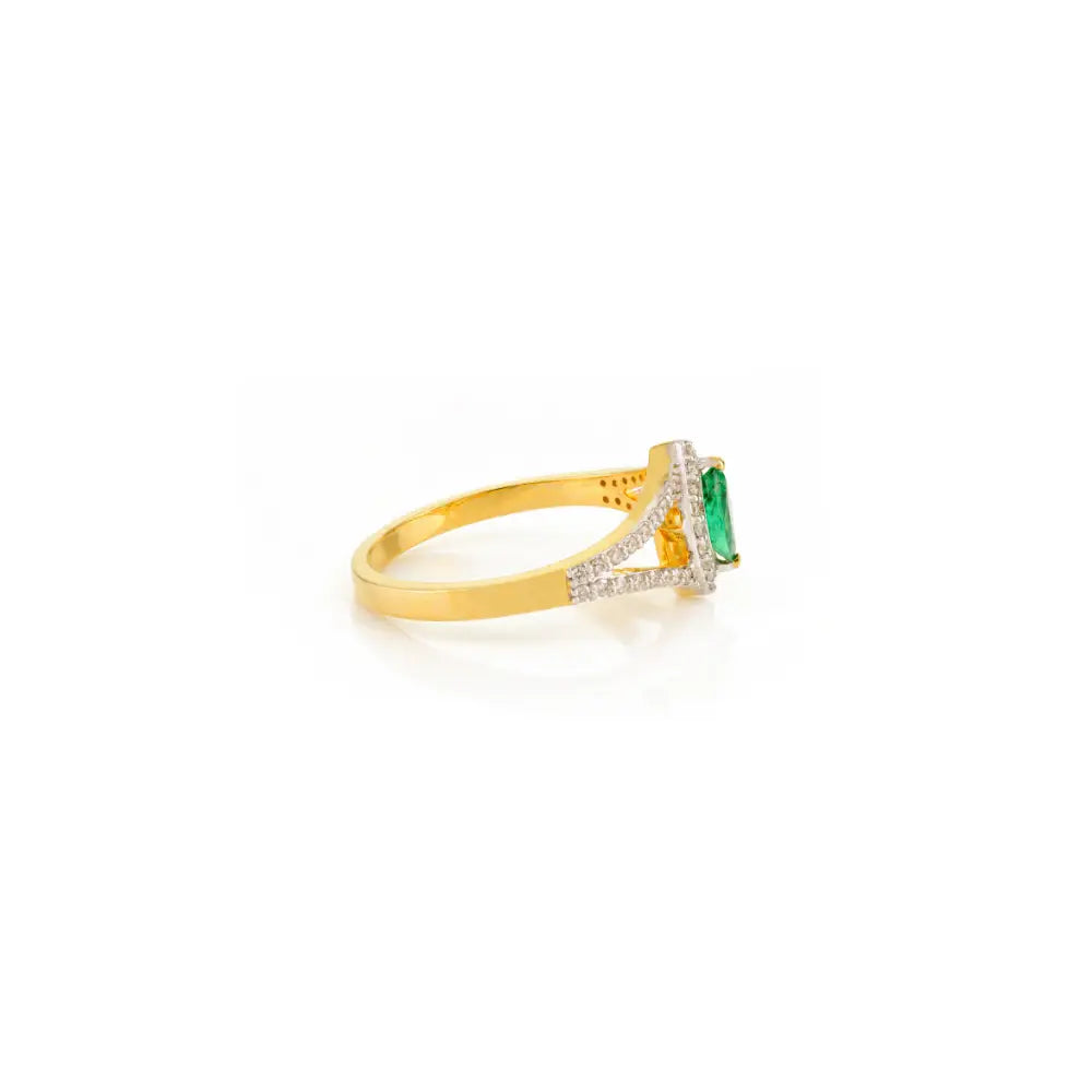 Marquise Cut Emerald & Diamond 18K Yellow Gold Split Shank Stackable Ring Handmade Jewelry