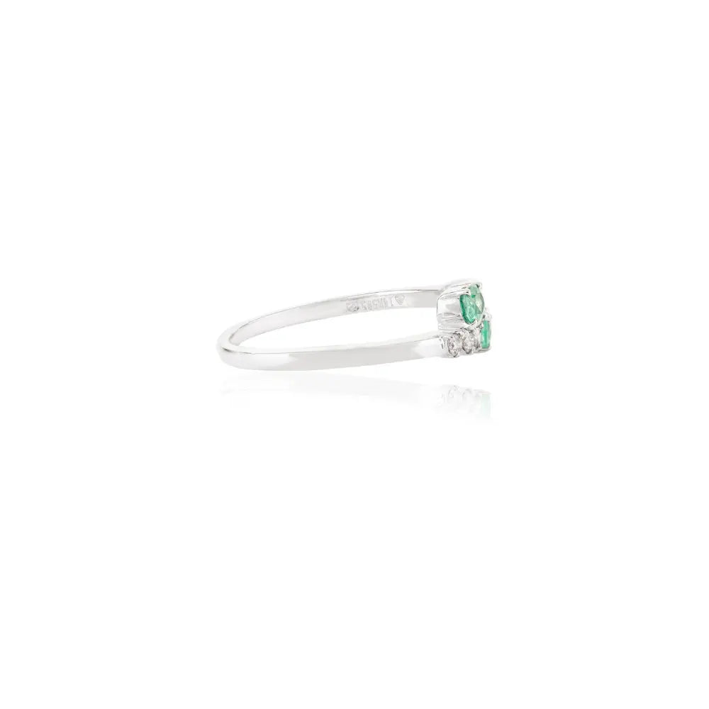 High Quality Products Natural Emerald & Diamond 14K White Gold Bypass Ring