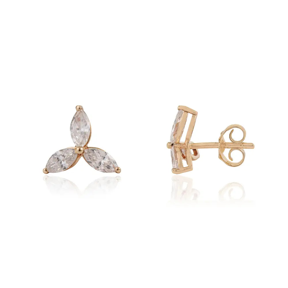 100% Natural Marquise Cut Diamond Trio Stud Earrings For Unisex 14K Yellow Gold Fine Jewelry