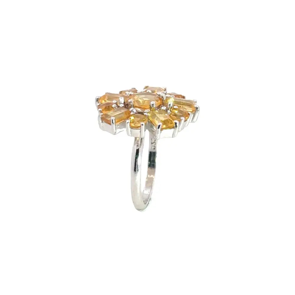 Semi Precious Gemstone Jewelry 925 Sterling Silver Citrine Flower Cocktail Ring For Women's