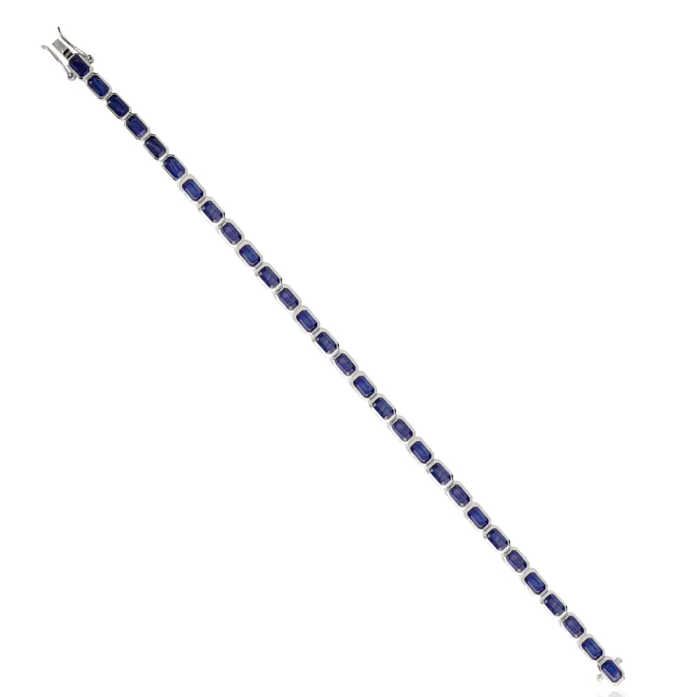 Best Selling 12.81 Ct. Blue Sapphire Elegant Tennis Bracelet For Wedding 18K Real Gold