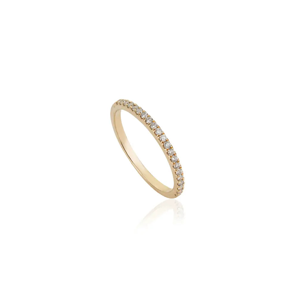 Elegant Stacking 14K Real Yellow Gold Round Cut Diamond Half Eternity Band Ring Gift For Her