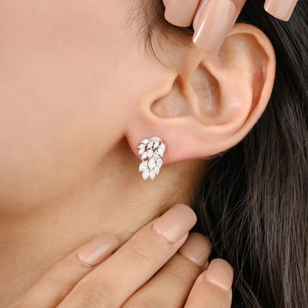 Unique Jewelry K18 White Gold Genuine Marquise Cut Diamond Statement Stud Earrings