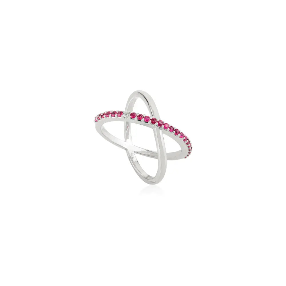 Statement Fine Jewelry Round Cut Ruby & Diamond 14K White Gold Criss-Cross Ring