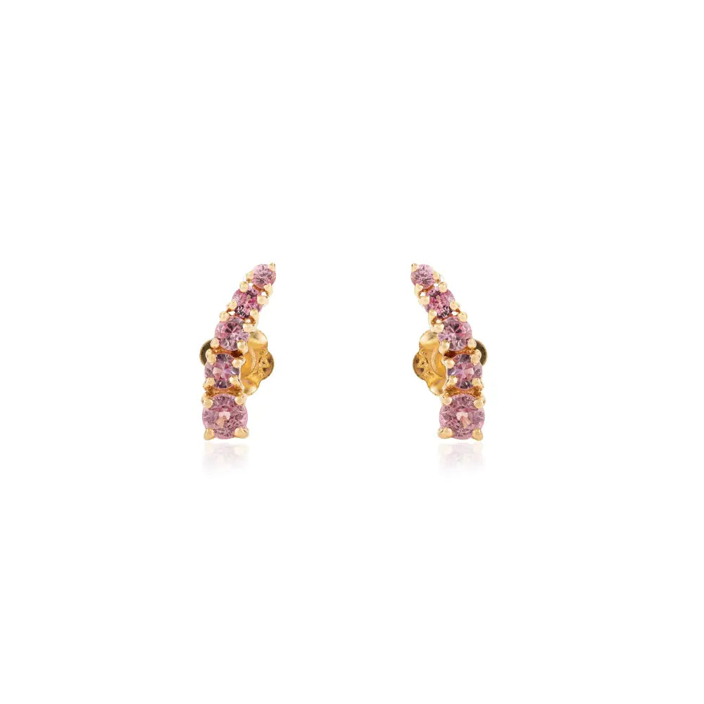 Minimalist Unique Graduated Set Gemstone Pink Sapphire Ear Climber Earrings 14K Gold
