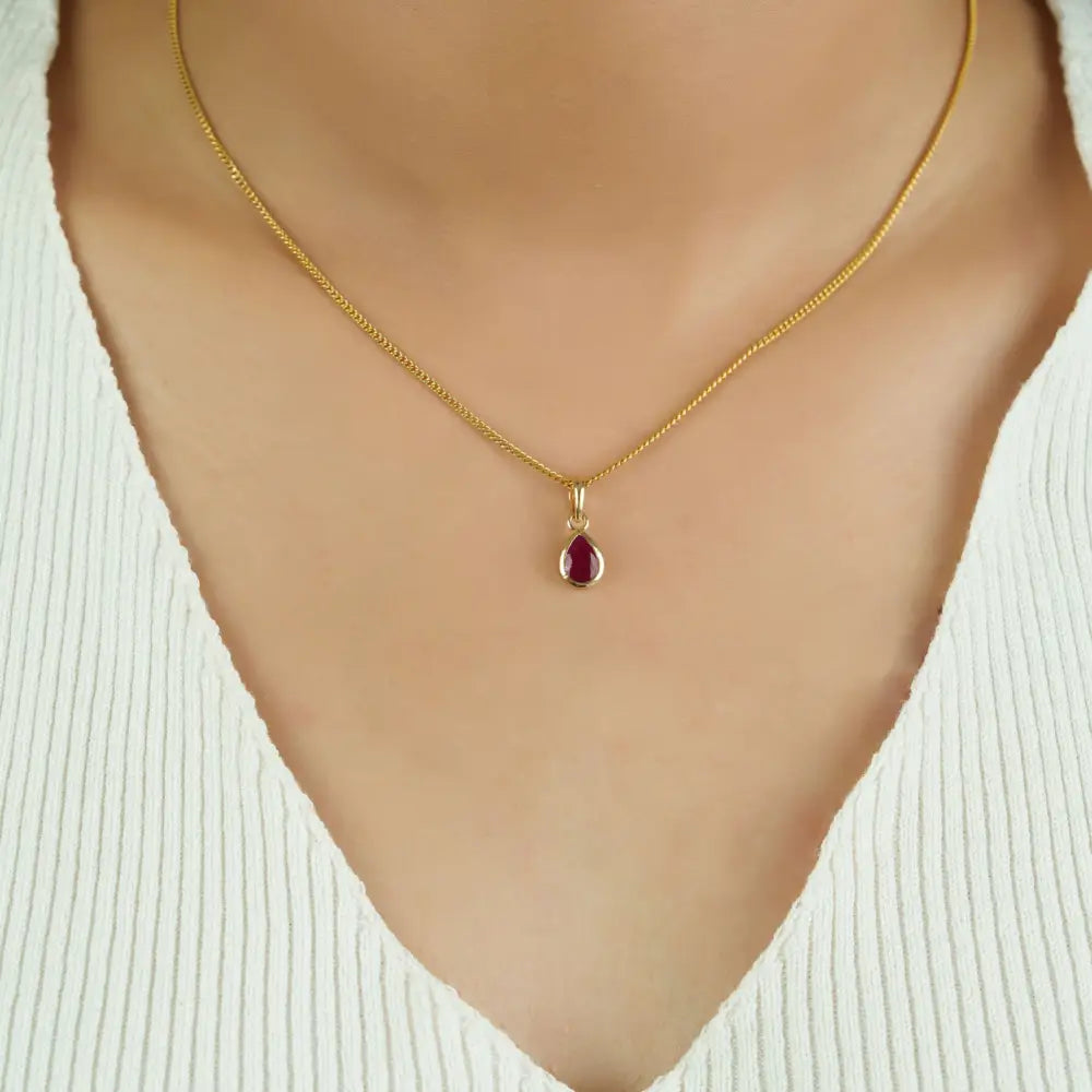 0.7ct. Ruby Gemstone Teardrop Shape Minimalist Dainty Pendant Fine 14K Real Yellow Gold Jewelry