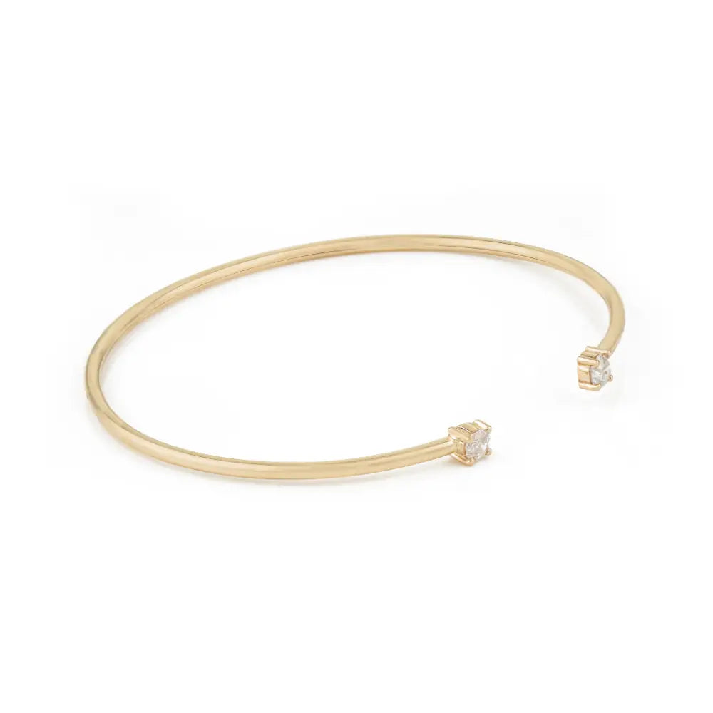 April Birthstone Natural Round Brilliant Cut Diamond Stackable Cuff Bracelet 14K Gold Jewelry
