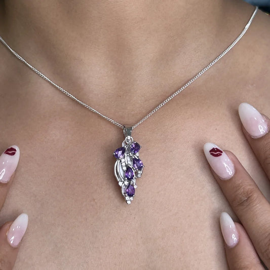 Elegant Jewelry Genuine Pear Shape Amethyst & American Diamond Statement Pendant