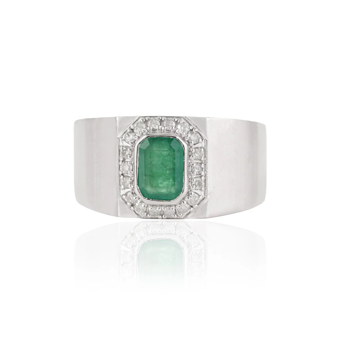 Classic 925 Sterling Silver Emerald & Diamond Halo Bold Statement Custom Ring Jewelry