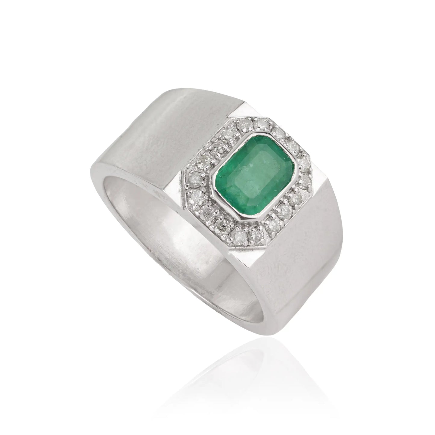 Classic 925 Sterling Silver Emerald & Diamond Halo Bold Statement Custom Ring Jewelry
