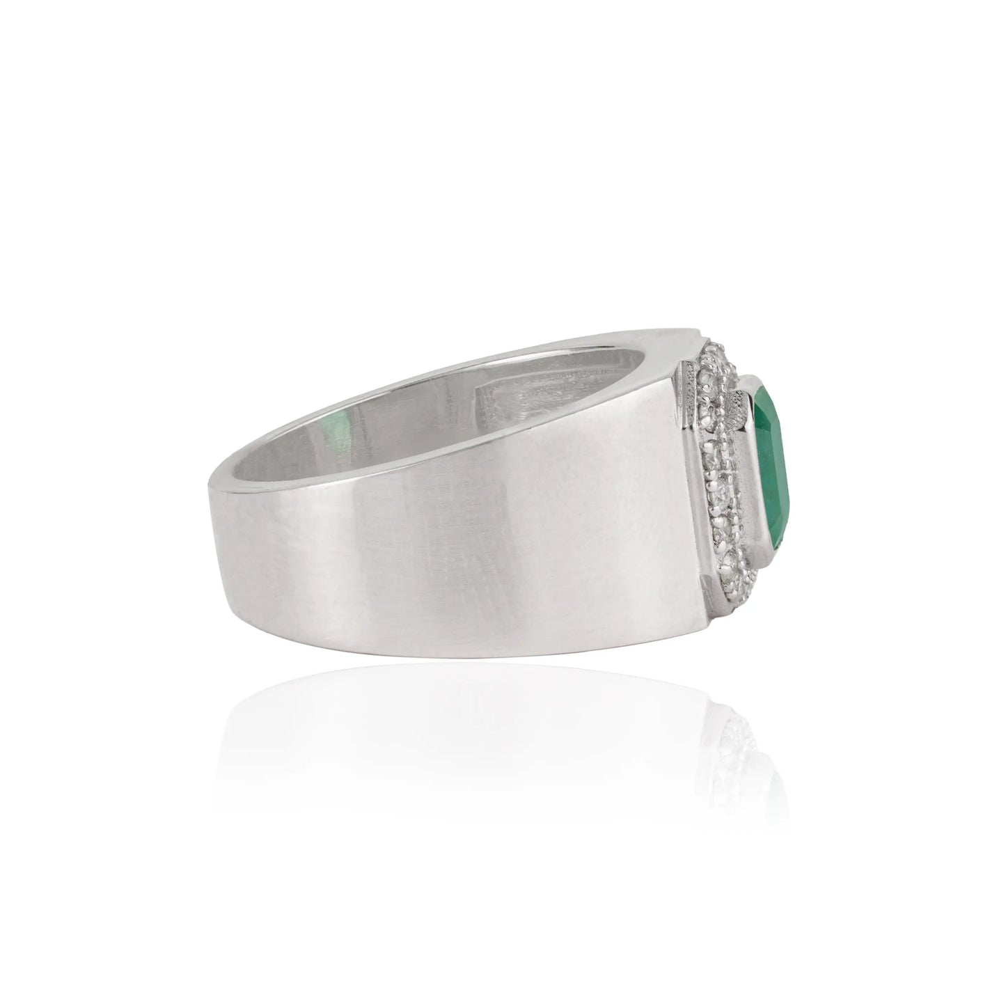 Classic 925 Sterling Silver Emerald & Diamond Halo Bold Statement Custom Ring Jewelry